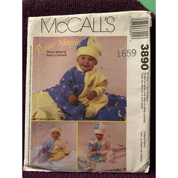 McCalls Sewing pattern3890 baby jumpsuit hat blanket - Picture 1 of 6